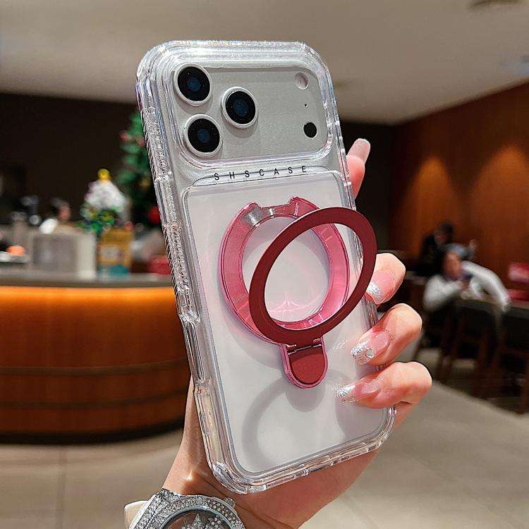 Transparent Pivot Metal Holder Magnetic Phone Case, For iPhone 18 Pro / 17 Pro, For iPhone 18 Pro...