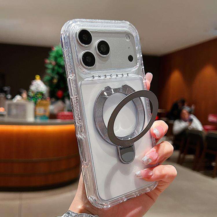 Transparent Pivot Metal Holder Magnetic Phone Case, For iPhone 18 Pro / 17 Pro, For iPhone 18 Pro...