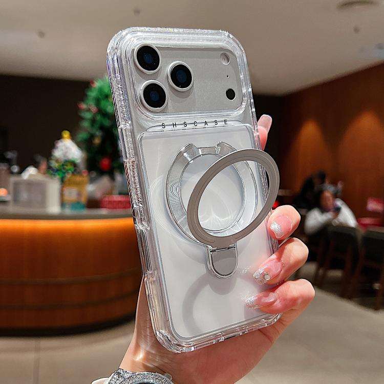 Transparent Pivot Metal Holder Magnetic Phone Case, For iPhone 18 Pro / 17 Pro, For iPhone 18 Pro...