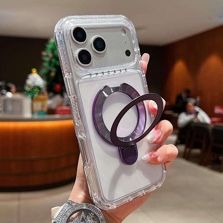 Transparent Pivot Metal Holder Magnetic Phone Case, For iPhone 18 Pro / 17 Pro, For iPhone 18 Pro...