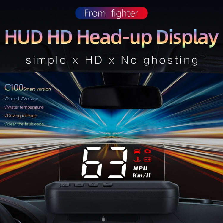 C100 Car HUD Head-up Display OBD2 Fault Code Elimination Overspeed / Fault Alarm, C100