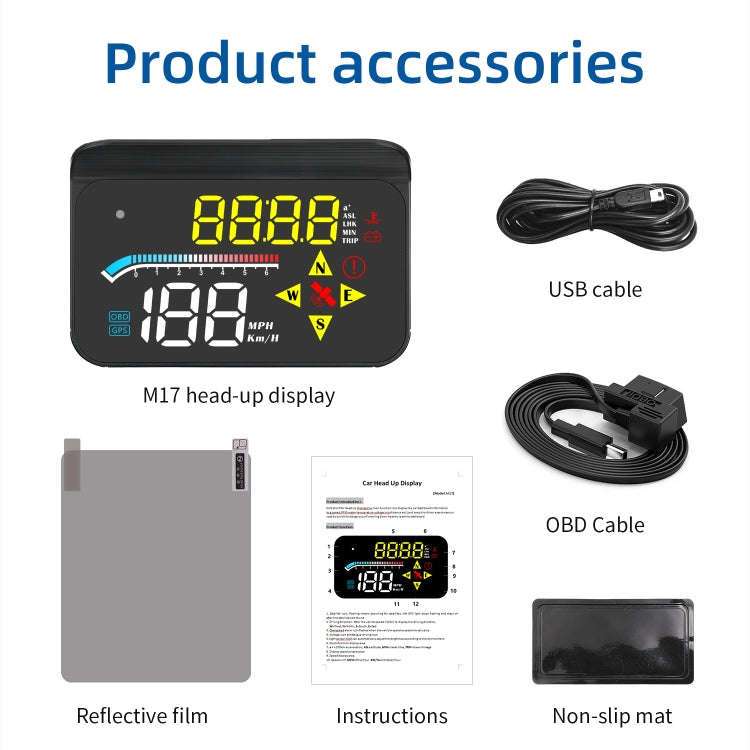 M17 Car HUD Head-up Display GPS Speed Meter Car OBD2 Diagnostic Tool, M17