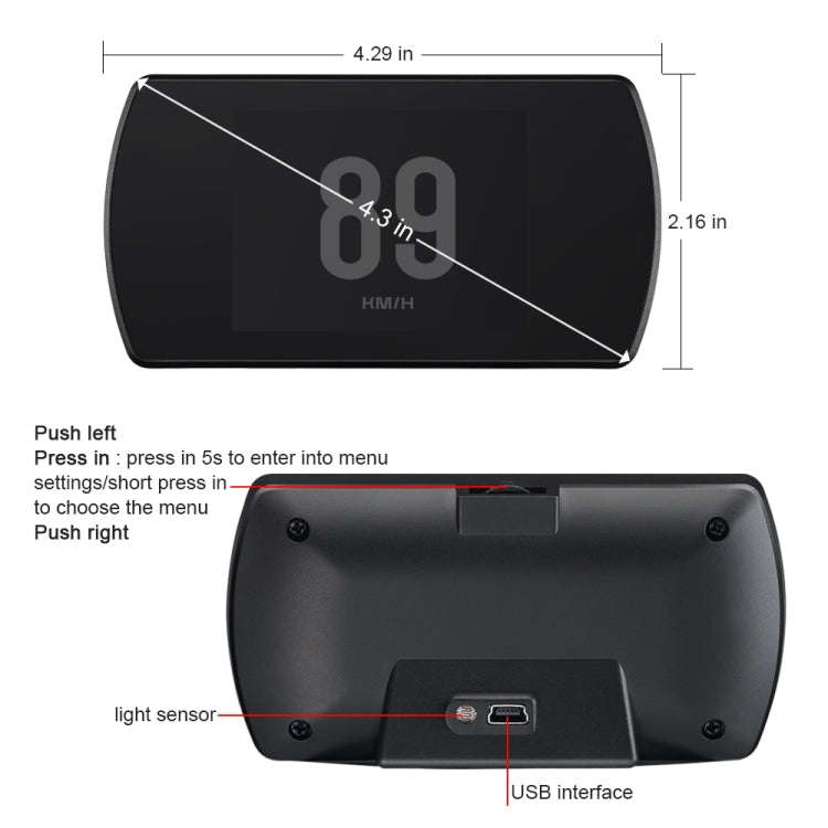T800 Car HUD Head-up Display GPS Speed Display Speed / Voltage Alarm Altitude Display, T800