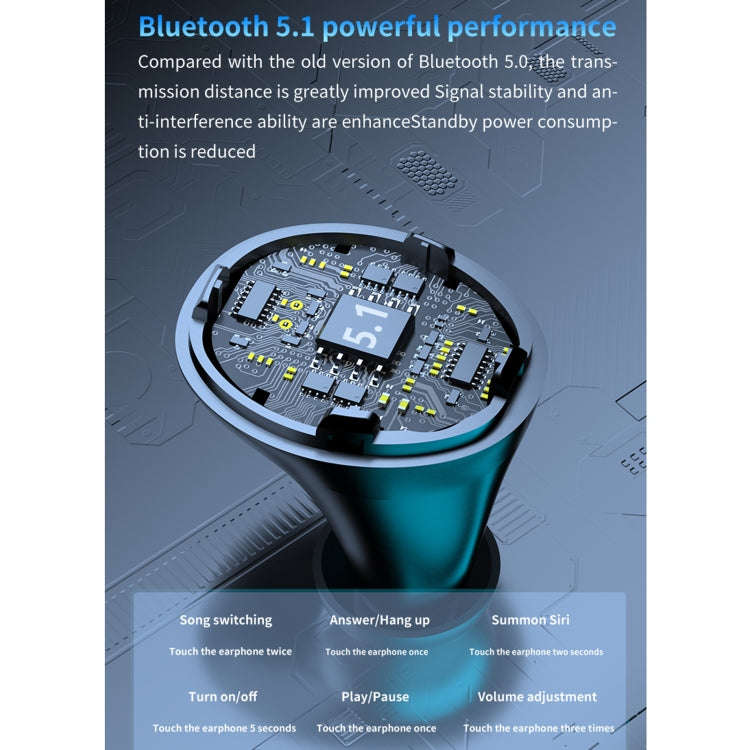 M17 Bluetooth 5.1 LED Display Screen Touch Waterproof Wireless Bluetooth Earphone with Charging B...