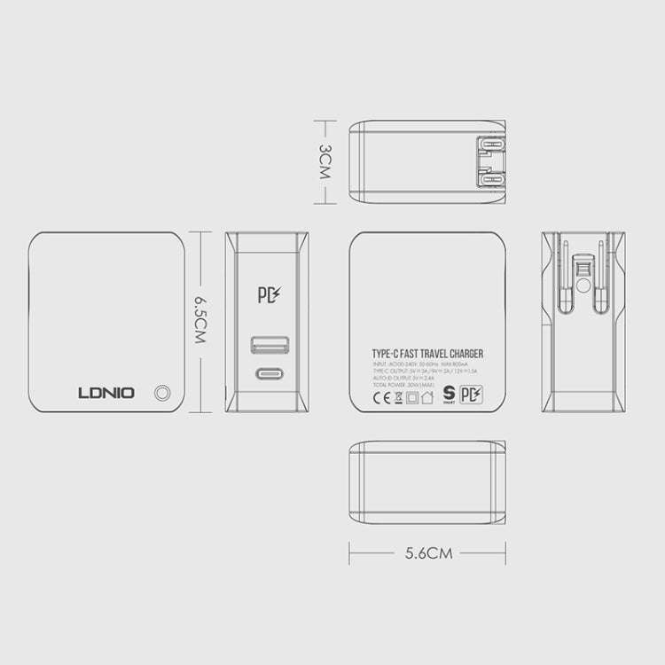 LDNIO A4403C 30W PD + Auto-id Foldable Fast Travel Charger with 1m 8 Pin Cable, AU Plug, with 8 P...