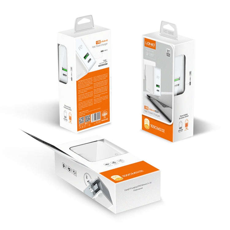 LDNIO A4403C 30W PD + Auto-id Foldable Fast Travel Charger with 1m 8 Pin Cable, AU Plug, with 8 P...