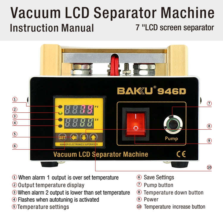 BAKU BK-946D 200W Vacuum LCD Touch Panel Separator Machine, AC 220V, BK-946D 200W 220V