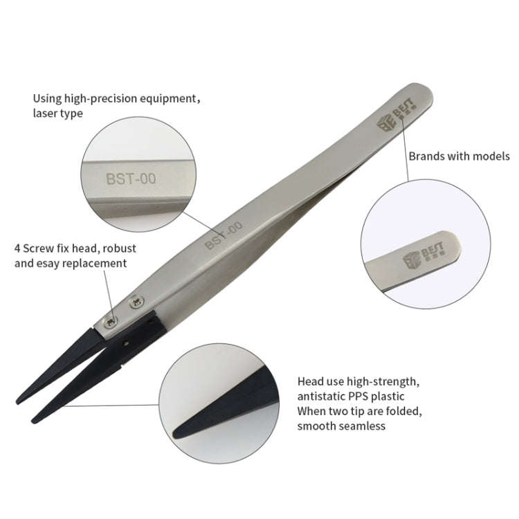 BEST BST-00 Straight Head Tweezers for Mobile Phone / Computer Repair, BST-00