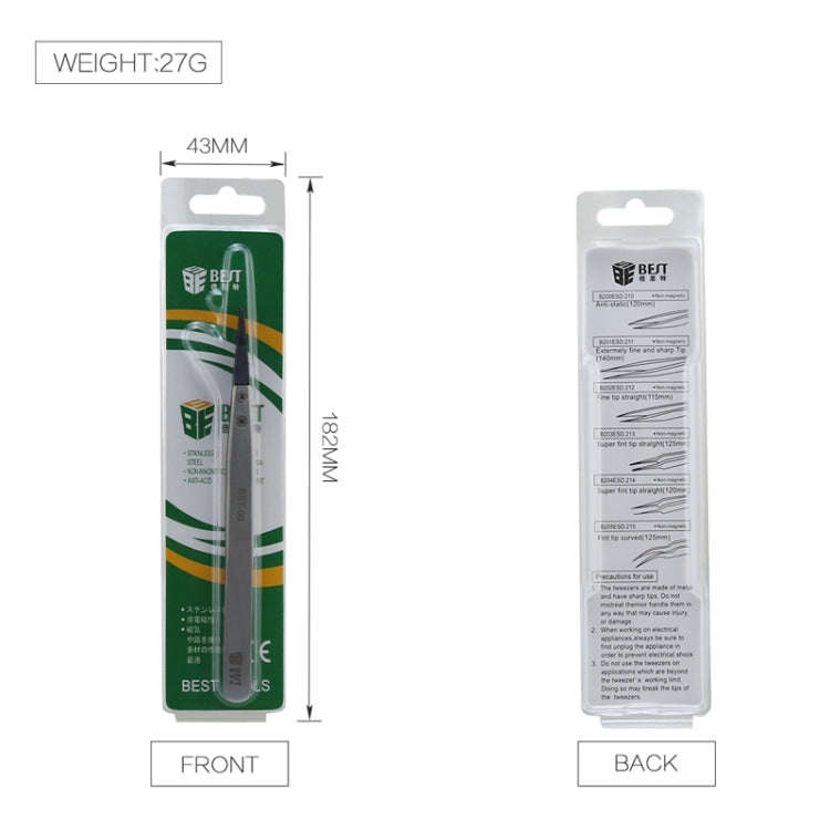 BEST BST-00 Straight Head Tweezers for Mobile Phone / Computer Repair, BST-00