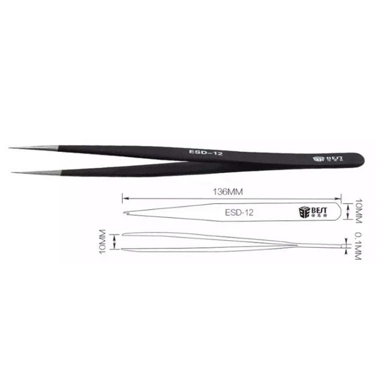 BEST BST-12 Precision Anti-static ESD Stainless Steel Tweezers, BST-12