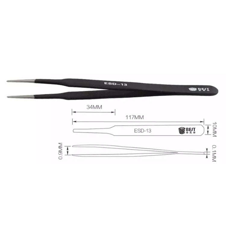 BEST BST-13 Precision Anti-static ESD Stainless Steel Tweezers, BST-13