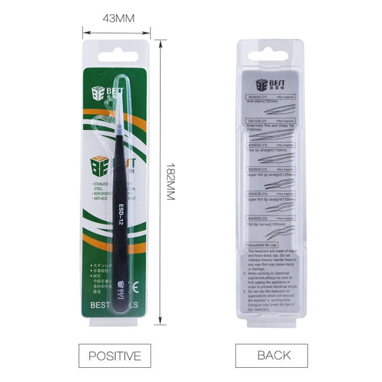 BEST BST-13 Precision Anti-static ESD Stainless Steel Tweezers, BST-13
