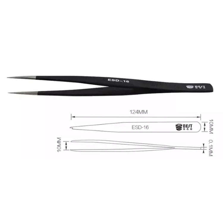 BEST BST-16 Precision Anti-static ESD Stainless Steel Tweezers, BST-16