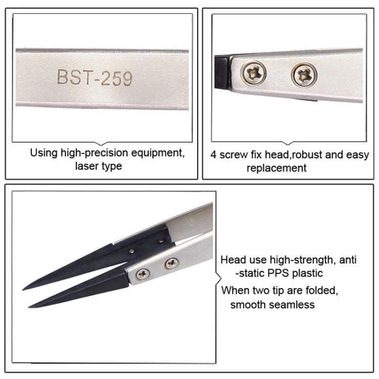 BEST BST-259 Stainless Steel Snti Static Tweezer, BST-259