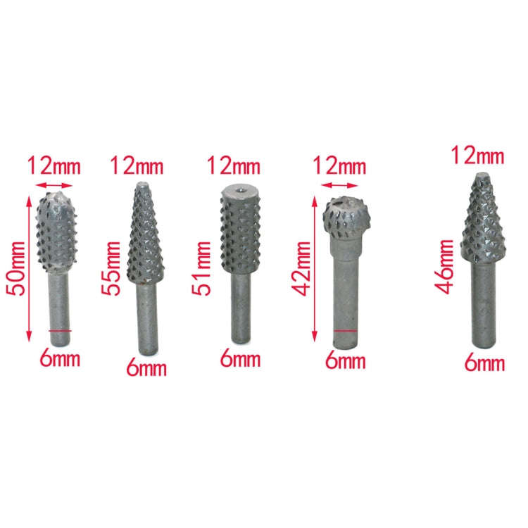 5 PCS/Set Woodworking Wood Carving 6mm Shank Rotating Embossed Grinding Head File Rasp Drill Bits...