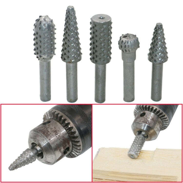 5 PCS/Set Woodworking Wood Carving 6mm Shank Rotating Embossed Grinding Head File Rasp Drill Bits...