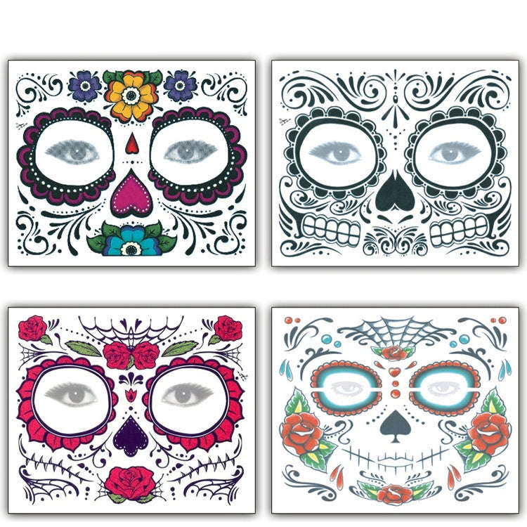 4pcs Halloween Waterproof Temporary Face Tattoo Stickers, Size: 150*125mm, Random Style Delivery,...