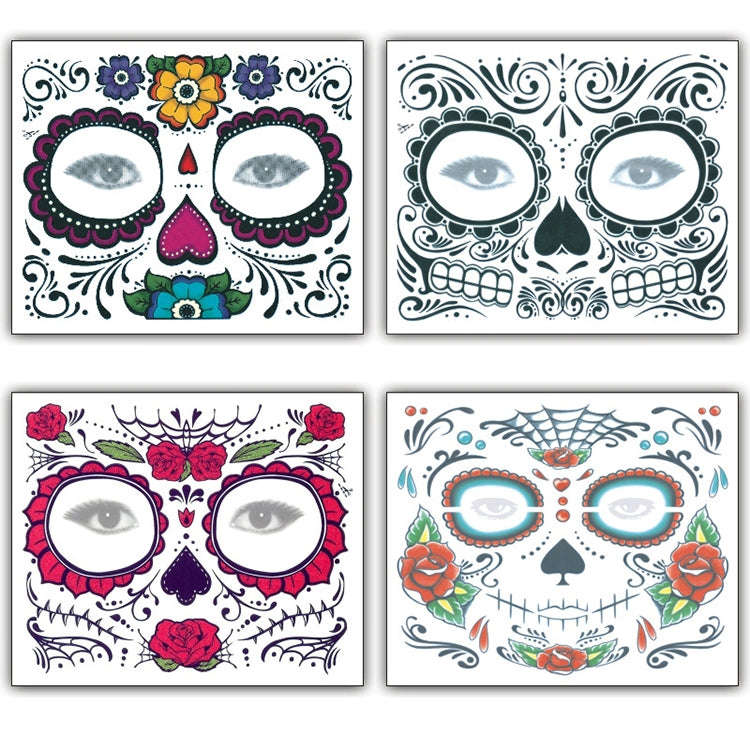 4pcs Halloween Waterproof Temporary Face Tattoo Stickers, Size: 150*125mm, Random Style Delivery,...
