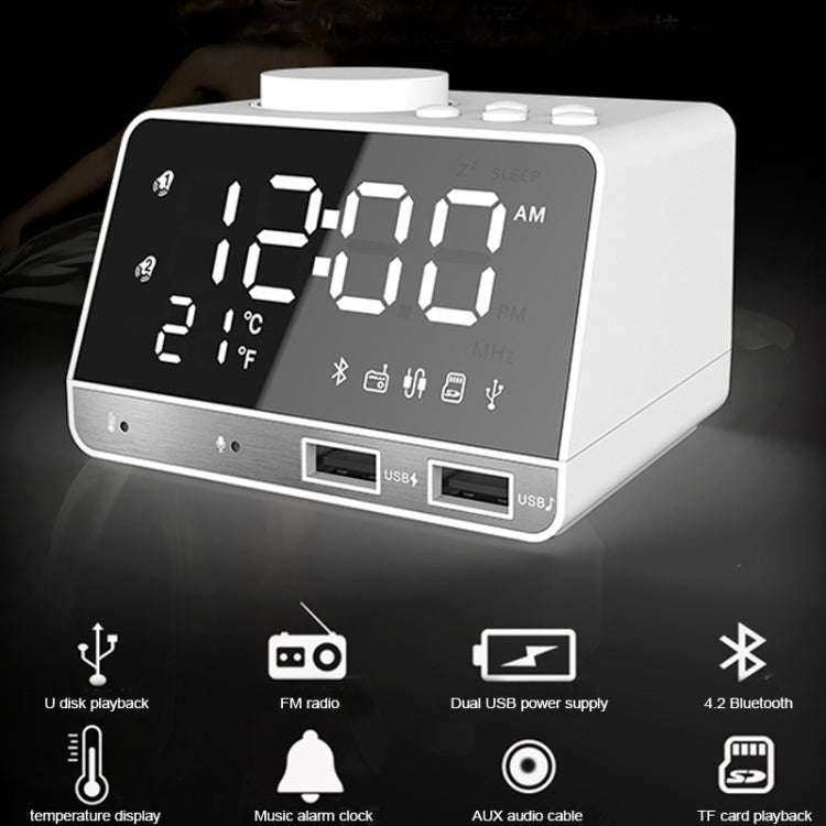 K11 Bluetooth Alarm Clock Speaker Creative Digital Music Clock Display Radio with Dual USB Interf...