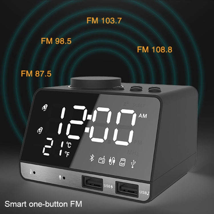 K11 Bluetooth Alarm Clock Speaker Creative Digital Music Clock Display Radio with Dual USB Interf...