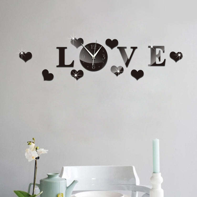 Creative LOVE Clock Acrylic Mirror DIY Wall Sticker, LOVE Clock Acrylic Mirror (Black), LOVE Cloc...