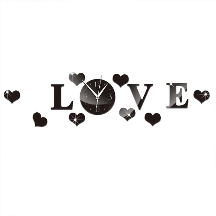 Creative LOVE Clock Acrylic Mirror DIY Wall Sticker, LOVE Clock Acrylic Mirror (Black), LOVE Cloc...