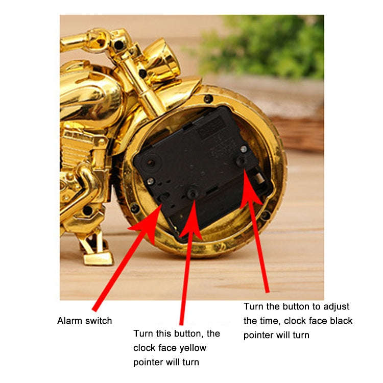 Cartoon Motorcycle Alarm Clock Bedroom Plastic Pointer Alarm Clock, Size: 23*13*6cm, Gold, Gold, ...