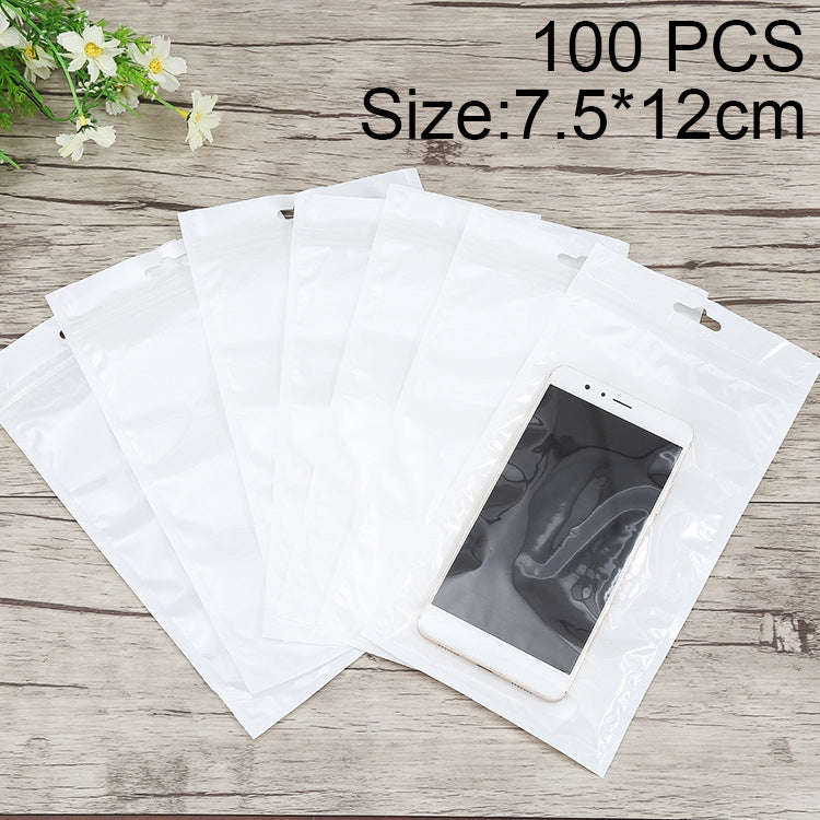 100 PCS 7.5cm x 12cm Hang Hole Clear Front White Pearl Jewelry Zip Lock Packaging Bag, Custom Pri...
