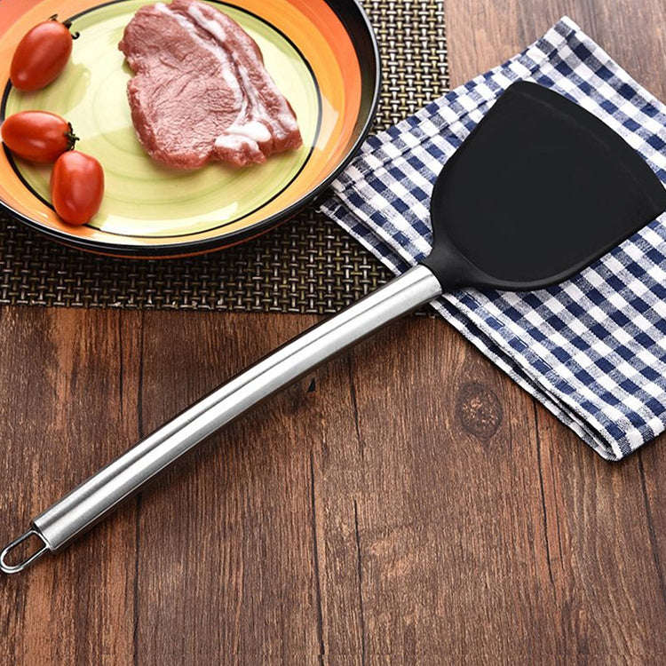 kn605 Stainless Steel Handle Silicone Slice High Temperature Resistance Cooking Slice, Black, Gre...
