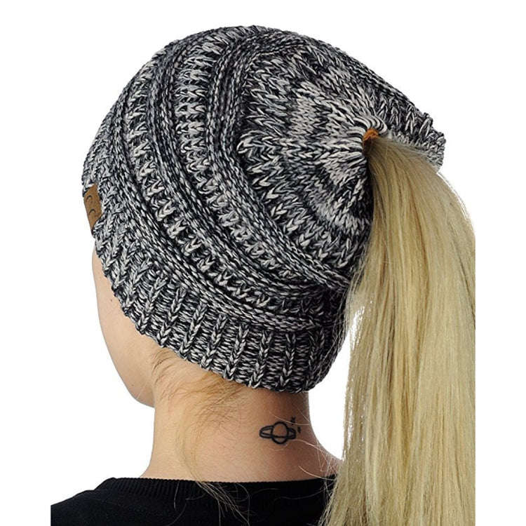 CC Letter Ponytail Cap Knitting Hat for Ladies, Black, Grey, Magenta, Black+Grey, Red, Baby Blue,...