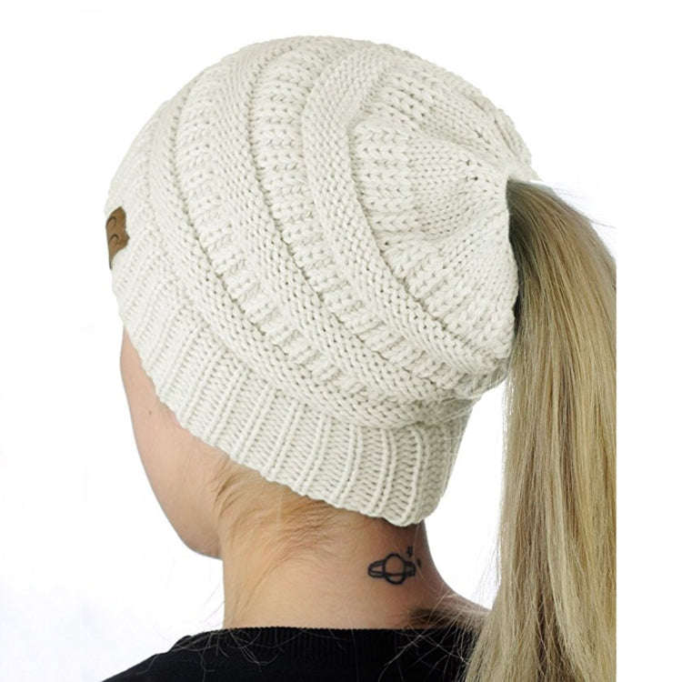 CC Letter Ponytail Cap Knitting Hat for Ladies, Black, Grey, Magenta, Black+Grey, Red, Baby Blue,...