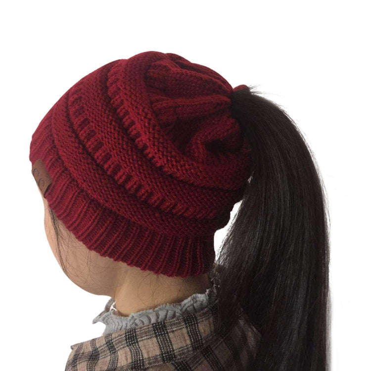 CC Letter Ponytail Cap Knitting Hat for Ladies, Black, Grey, Magenta, Black+Grey, Red, Baby Blue,...