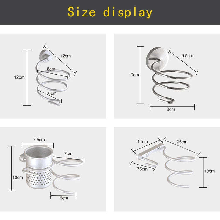 Hair Dryer Holder Wall Mount Hanging Rack Organizer Hook Spiral Bathroom Bracket, With Mesh Holder