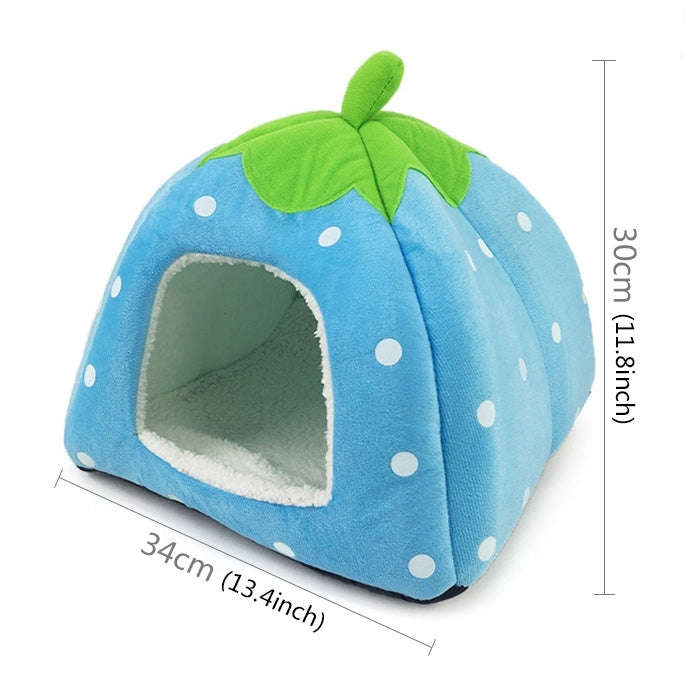 Strawberry Shaped Foldable Short Plush Pet House Nest, Size: M, Blue, Size M, Purple, Size M, Red...
