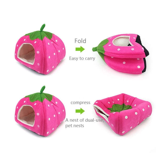 Strawberry Shaped Foldable Short Plush Pet House Nest, Size: M, Blue, Size M, Purple, Size M, Red...