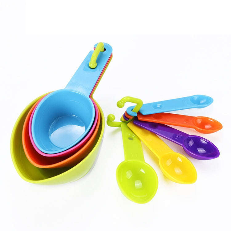 kn7600 9 in 1 Colorful Pointed Plastic Measuring Spoon Measuring Cup Baking Tool Set, 9 Pieces Set
