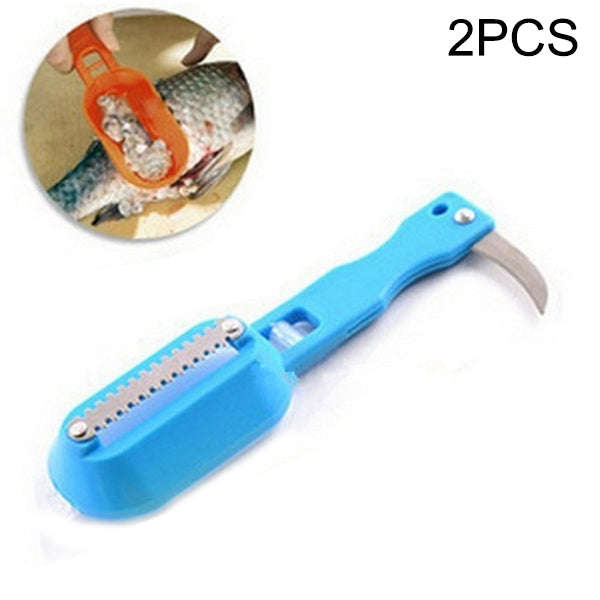 2 PCS Kitchen Essential Fish Scraper Fish Scale Planing Knife with Cover, 20x5.2cm Blue, 20x5.2cm...