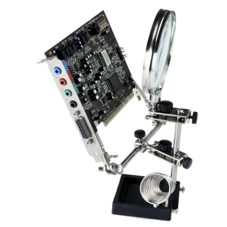 90mm Diameter 5X Multifunction Spring Iron Stand with Magnifying Glass, 5X