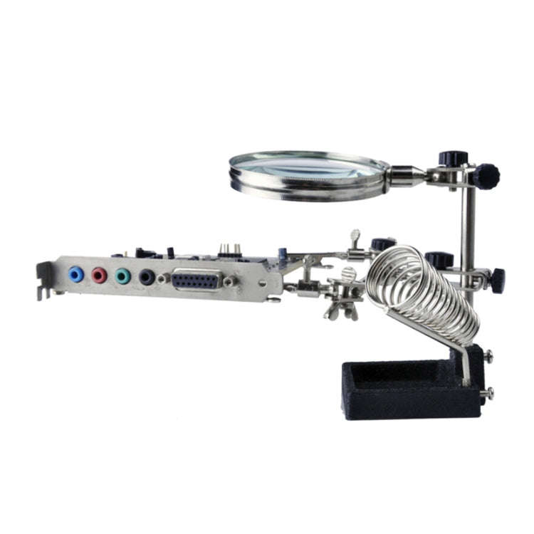 90mm Diameter 5X Multifunction Spring Iron Stand with Magnifying Glass, 5X