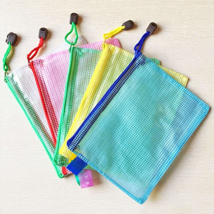 12 PCS Zipper Plastic Mesh Stationery Bag, Random Color Delivery (A5, Size: 24x17.5cm), A5, Size:...