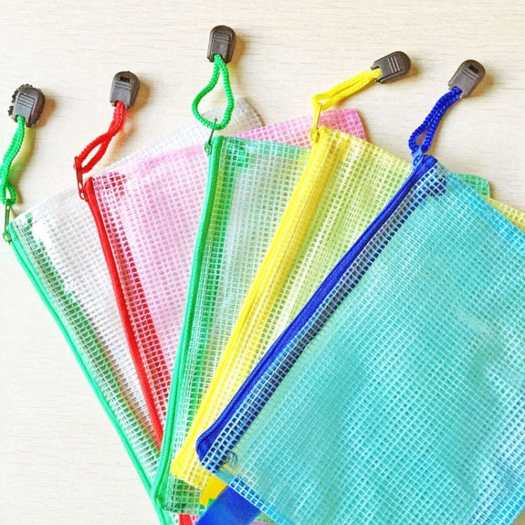 12 PCS Zipper Plastic Mesh Stationery Bag, Random Color Delivery (A5, Size: 24x17.5cm), A5, Size:...