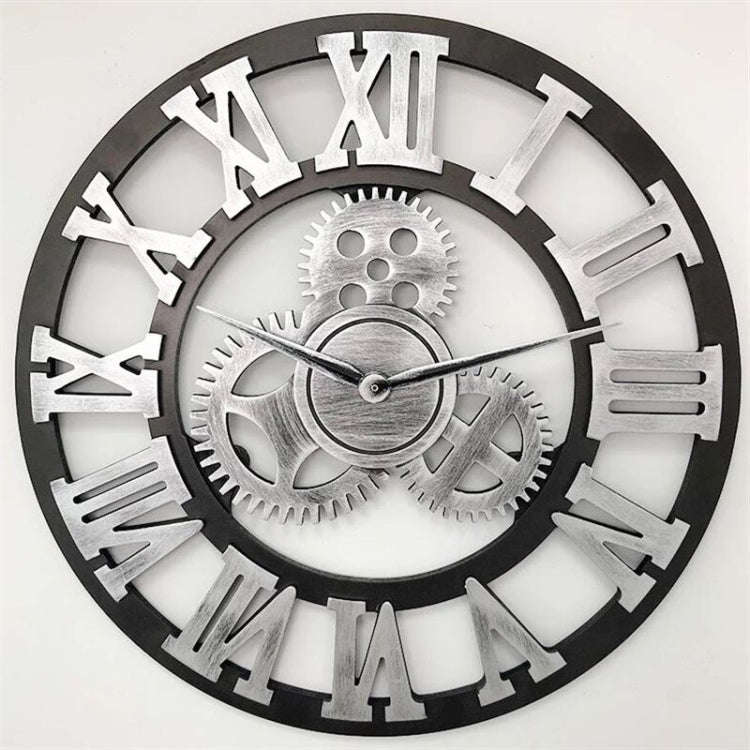 Retro Wooden Round Single-sided Gear Clock Rome Number Wall Clock, Diameter: 70cm, Rome Number 70...