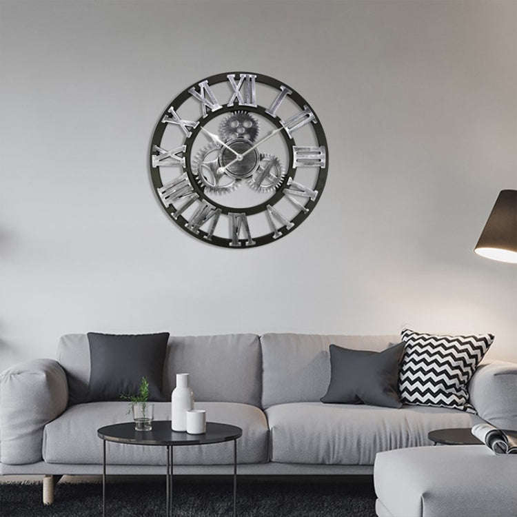 Retro Wooden Round Single-sided Gear Clock Rome Number Wall Clock, Diameter: 70cm, Rome Number 70...