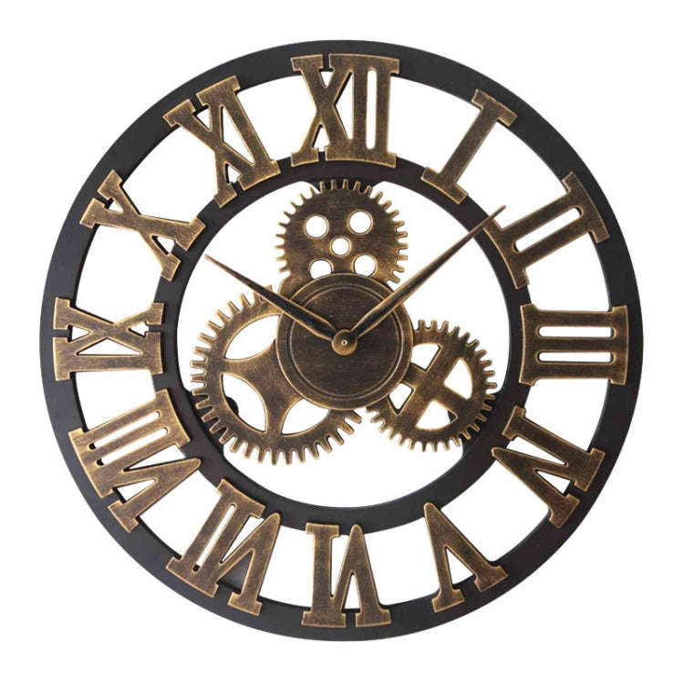 Retro Wooden Round Single-sided Gear Clock Rome Number Wall Clock, Diameter: 80cm, Rome Number 80...