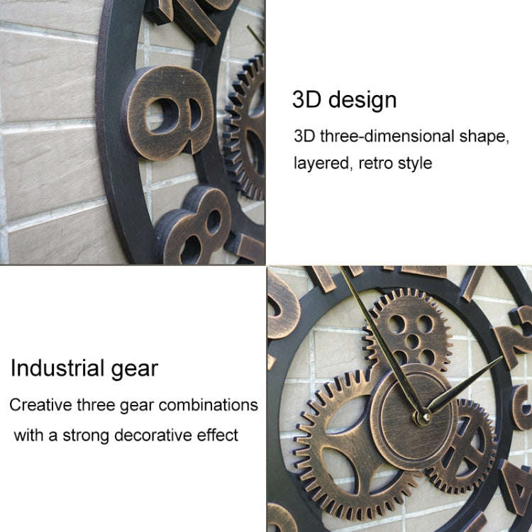 Retro Wooden Round Single-sided Gear Clock Rome Number Wall Clock, Diameter: 80cm, Rome Number 80...