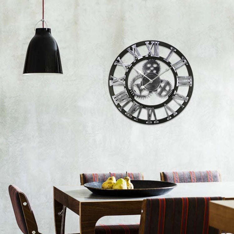 Retro Wooden Round Single-sided Gear Clock Rome Number Wall Clock, Diameter: 80cm, Rome Number 80...