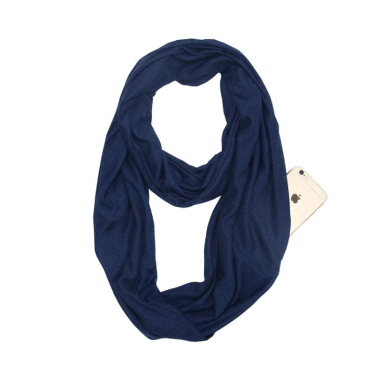 Women Solid Winter Infinity Scarf Pocket Loop Zipper Pocket Scarves
