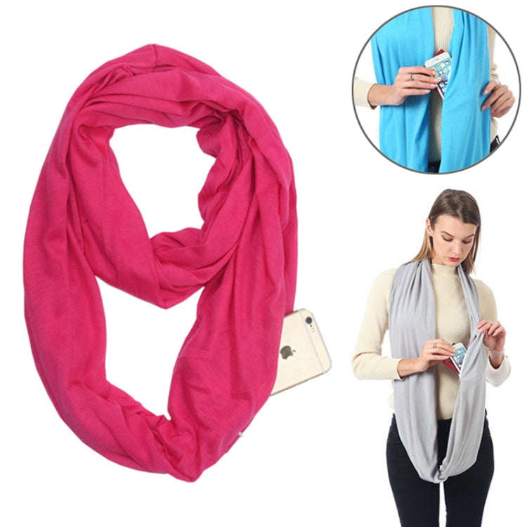 Women Solid Winter Infinity Scarf Pocket Loop Zipper Pocket Scarves