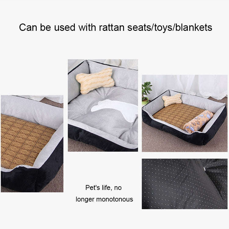 Dog Bone Pattern Big Soft Warm Kennel Pet Dog Cat Mat Blanket, with Rattan Mat & Blanket Size: L,...
