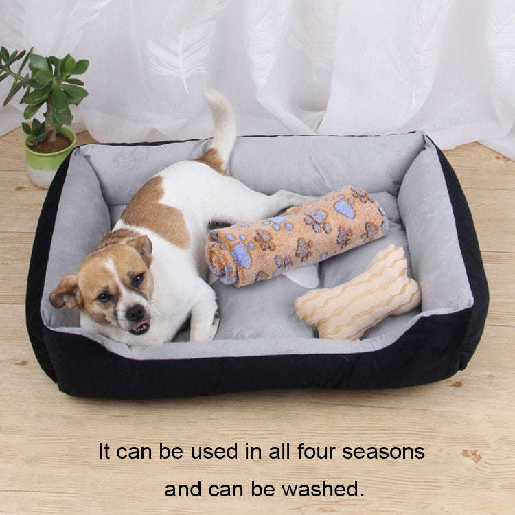 Dog Bone Pattern Big Soft Warm Kennel Pet Dog Cat Mat Blanket, with Rattan Mat & Blanket Size: L,...